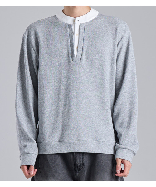 BUTTON SEOUL(ボタンソウル)の「レイヤードヘンリーネックコットンスウェット(メランジ)(スウェット・メンズ・その他・LARGE/X-LARGE/MEDIUM)」の2枚目の写真