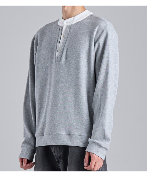 BUTTON SEOUL(ボタンソウル)の「レイヤードヘンリーネックコットンスウェット(メランジ)(スウェット・メンズ・その他・LARGE/X-LARGE/MEDIUM)」の3枚目の写真