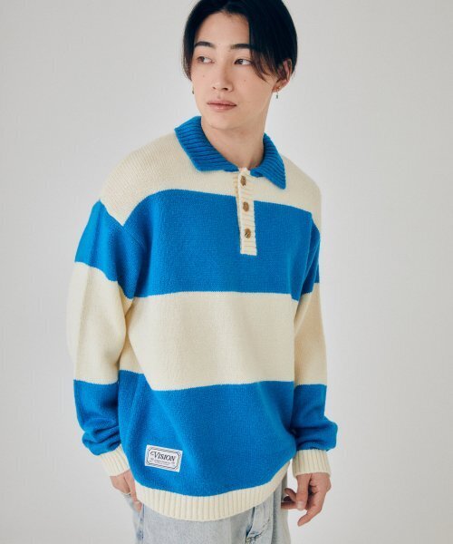 VISION STREET WEAR（ヴィジョンストリートウェア）の「VSW Washable Stripe Polo Knit Blue（ニット/セーター・レディース・その他・SMALL/MEDIUM/LARGE/X-LARGE）」の2枚目の写真