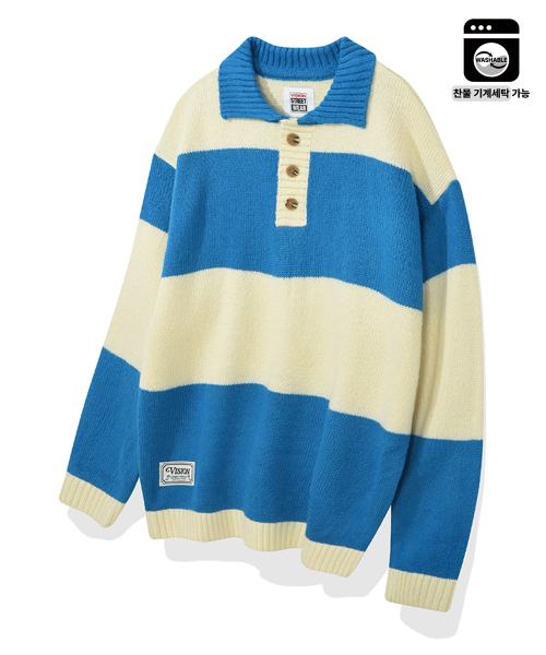 VISION STREET WEAR（ヴィジョンストリートウェア）の「VSW Washable Stripe Polo Knit Blue（ニット/セーター・レディース・その他・SMALL/MEDIUM/LARGE/X-LARGE）」の4枚目の写真