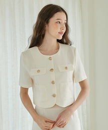 BIBYSEOB（バイバイソプ）の「サマー クロップ シングル ジャケット アイボリー [T42]（ノーカラージャケット）」