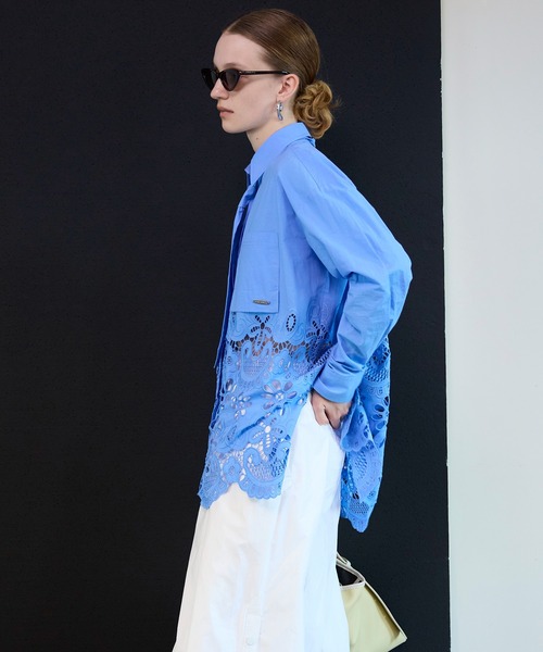 メゾンスペシャル Hem Embroidery Tie Shirt Hem Embroidery Neck Tie Shirt/ヘムエンブロイダリーネクタイシャツ