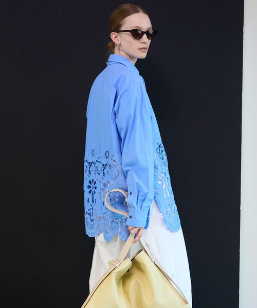 Hem Embroidery Neck Tie Shirt/ヘムエンブロイダリーネクタイシャツ