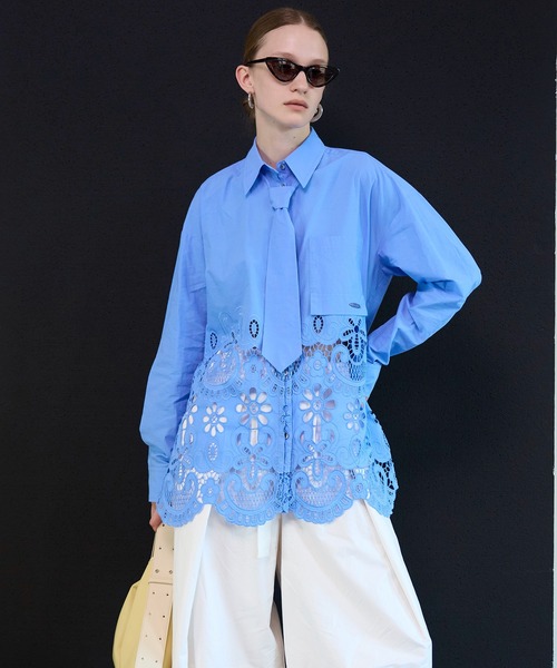 Hem Embroidery Neck Tie Shirt/ヘムエンブロイダリーネクタイシャツ
