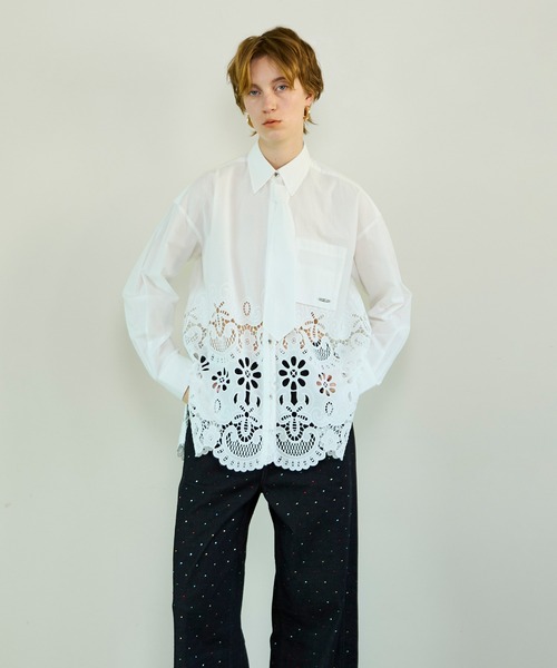 新品未使用♡MAISON SPECIAL♡エンブロイダリーネクタイシャツ Hem Embroidery Neck Tie Shirt/ヘムエンブロイダリーネクタイシャツ
