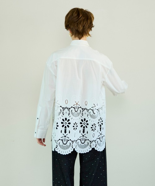 メゾンスペシャル Hem Embroidery Tie Shirt Hem Embroidery Neck Tie Shirt/ヘムエンブロイダリーネクタイシャツ