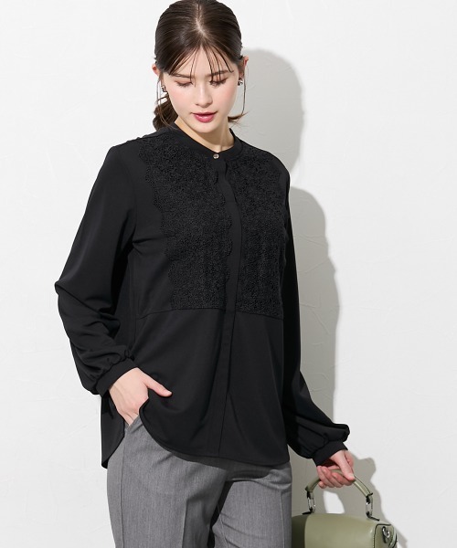 slattgir(スラットジール)の「高身長 レース付きバンドカラーブラウス(トールサイズ)(シャツ/ブラウス・レディース・ネイビー/オフホワイト・T5L/T4L/T3L/TLL/TL/TM)」の9枚目の写真