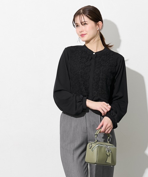 slattgir(スラットジール)の「高身長 レース付きバンドカラーブラウス(トールサイズ)(シャツ/ブラウス・レディース・ネイビー/オフホワイト・T5L/T4L/T3L/TLL/TL/TM)」の13枚目の写真