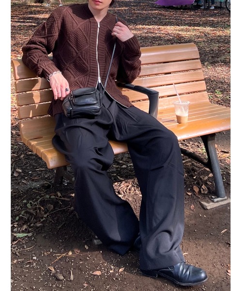 Chikashitsu +（チカシツプラス）の「【CS】cable knit zip cardigan