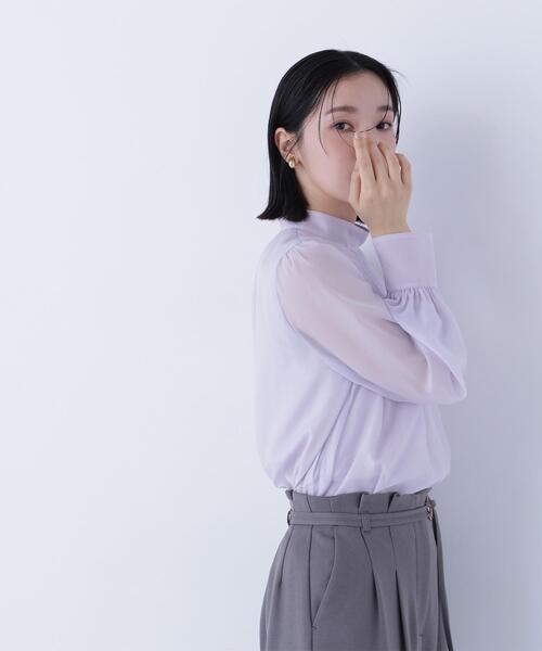 NATURAL BEAUTY BASIC(ナチュラルビューティーベーシック)の「◇ハイネックボリュームシアーブラウス(シャツ/ブラウス・レディース・オフホワイト/ベージュ/ラベンダー/グレー・MEDIUM/SMALL)」の8枚目の写真