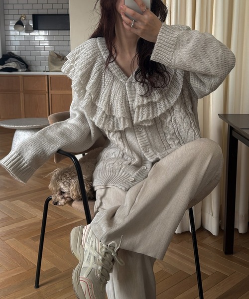セール】shoulder frill cable knit cardigan（カーディガン/ボレロ