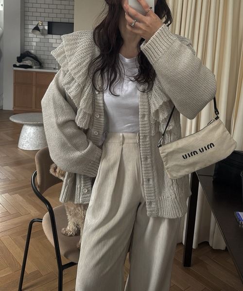 セール】shoulder frill cable knit cardigan（カーディガン/ボレロ