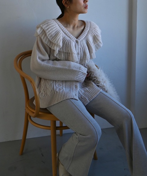セール】shoulder frill cable knit cardigan（カーディガン/ボレロ