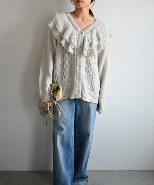 セール】shoulder frill cable knit cardigan（カーディガン/ボレロ