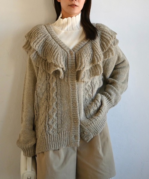 セール】shoulder frill cable knit cardigan（カーディガン/ボレロ