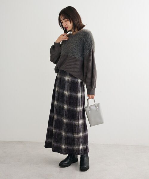 Green Parks(グリーンパークス)の「楊柳ベロアチェックIラインスカート(スカート・レディース・ネイビー/レッド/ベージュ/ブラック・FREE)」の10枚目の写真