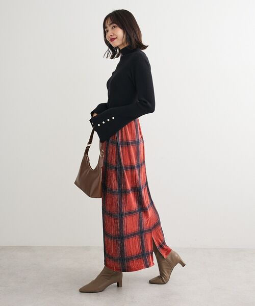 Green Parks(グリーンパークス)の「楊柳ベロアチェックIラインスカート(スカート・レディース・ネイビー/レッド/ベージュ/ブラック・FREE)」の12枚目の写真