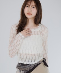 SENEE（セニー）の「feather lace square neck tops(フェザーレーススクエアネックトップス)（Tシャツ/カットソー）」