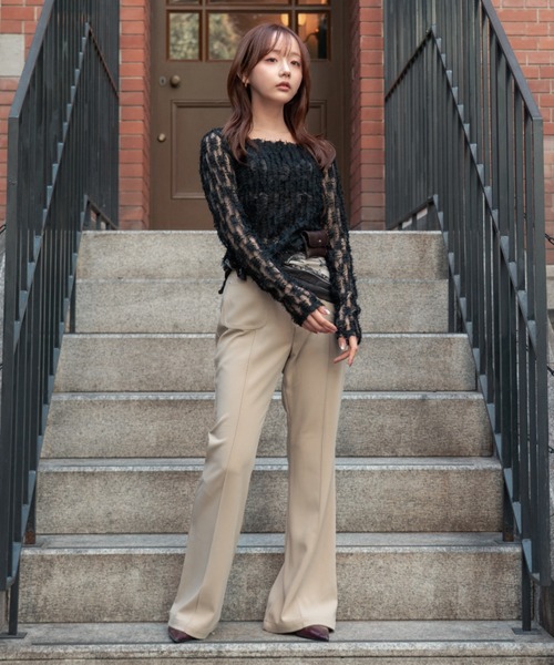 SENEE(セニー)の「feather lace square neck tops(フェザーレーススクエアネックトップス)(Tシャツ/カットソー・レディース・ブラック/アイボリー・FREE)」の17枚目の写真
