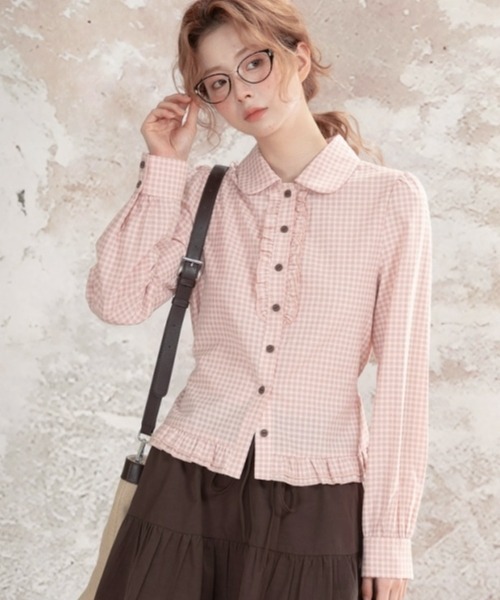 gossip！ロサンゼルス（ゴシップロサンゼルス）の「【Y2Kガーリー】レトロ ウエストシェイプ 長袖ブラウス/シャツ（シャツ/ブラウス・レディース・ピンク/ブラック・M）」の2枚目の写真