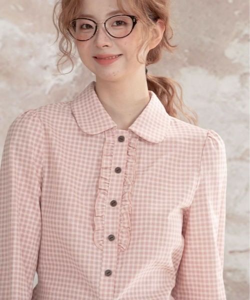 gossip！ロサンゼルス（ゴシップロサンゼルス）の「【Y2Kガーリー】レトロ ウエストシェイプ 長袖ブラウス/シャツ（シャツ/ブラウス・レディース・ピンク/ブラック・M）」の4枚目の写真