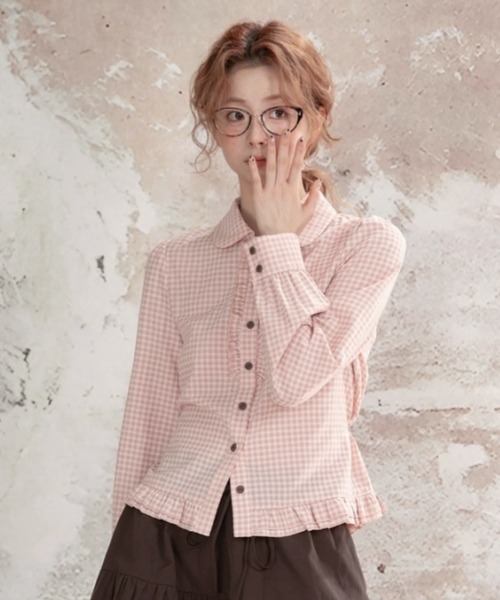 gossip！ロサンゼルス（ゴシップロサンゼルス）の「【Y2Kガーリー】レトロ ウエストシェイプ 長袖ブラウス/シャツ（シャツ/ブラウス・レディース・ピンク/ブラック・M）」の5枚目の写真