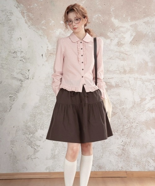 gossip！ロサンゼルス（ゴシップロサンゼルス）の「【Y2Kガーリー】レトロ ウエストシェイプ 長袖ブラウス/シャツ（シャツ/ブラウス・レディース・ピンク/ブラック・M）」の7枚目の写真
