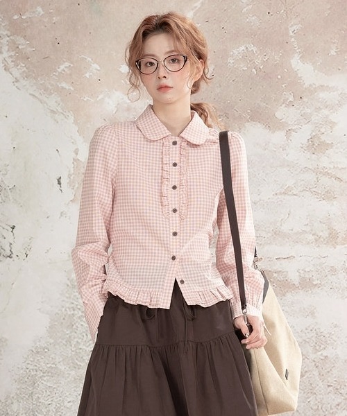 gossip！ロサンゼルス（ゴシップロサンゼルス）の「【Y2Kガーリー】レトロ ウエストシェイプ 長袖ブラウス/シャツ（シャツ/ブラウス・レディース・ピンク/ブラック・M）」の9枚目の写真