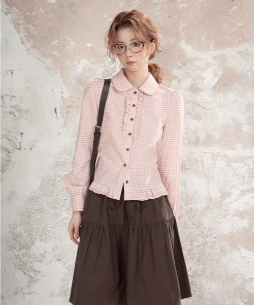 gossip！ロサンゼルス（ゴシップロサンゼルス）の「【Y2Kガーリー】レトロ ウエストシェイプ 長袖ブラウス/シャツ（シャツ/ブラウス・レディース・ピンク/ブラック・M）」の6枚目の写真