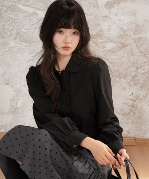 gossip！ロサンゼルス（ゴシップロサンゼルス）の「【Y2Kガーリー】レトロ ウエストシェイプ 長袖ブラウス/シャツ（シャツ/ブラウス・レディース・ピンク/ブラック・M）」の14枚目の写真