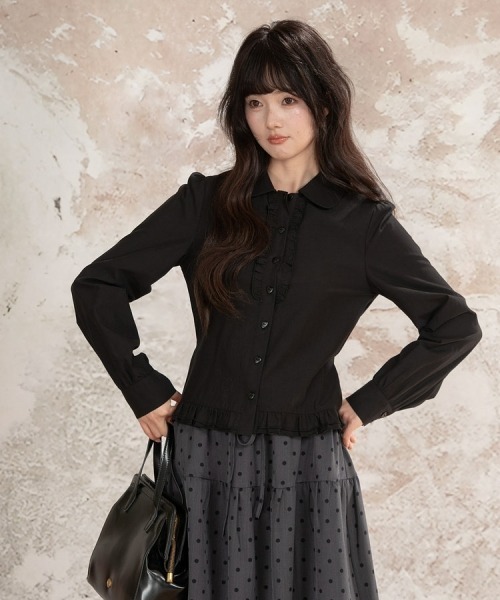 gossip！ロサンゼルス（ゴシップロサンゼルス）の「【Y2Kガーリー】レトロ ウエストシェイプ 長袖ブラウス/シャツ（シャツ/ブラウス・レディース・ピンク/ブラック・M）」の15枚目の写真