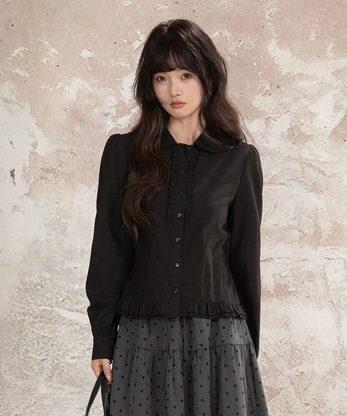 gossip！ロサンゼルス（ゴシップロサンゼルス）の「【Y2Kガーリー】レトロ ウエストシェイプ 長袖ブラウス/シャツ（シャツ/ブラウス・レディース・ピンク/ブラック・M）」の18枚目の写真