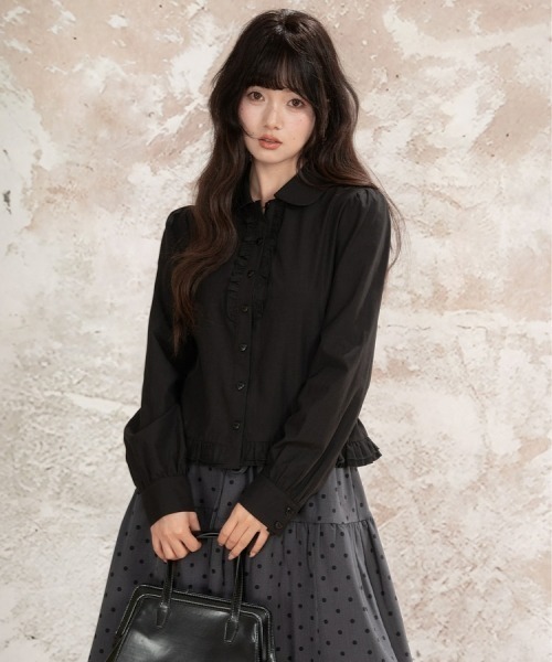 gossip！ロサンゼルス（ゴシップロサンゼルス）の「【Y2Kガーリー】レトロ ウエストシェイプ 長袖ブラウス/シャツ（シャツ/ブラウス・レディース・ピンク/ブラック・M）」の19枚目の写真