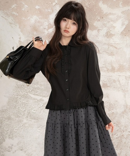 gossip！ロサンゼルス（ゴシップロサンゼルス）の「【Y2Kガーリー】レトロ ウエストシェイプ 長袖ブラウス/シャツ（シャツ/ブラウス・レディース・ピンク/ブラック・M）」の20枚目の写真