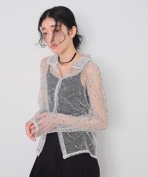 ネップメッシュポロ襟カーディガン
