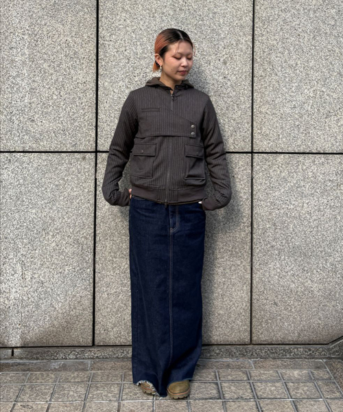 Oriens JOURNAL STANDARD（オリエンス ジャーナルスタンダード）の「ストライプバイカージャケット（その他アウター・レディース・ネイビー/グレー・FREE）」の3枚目の写真