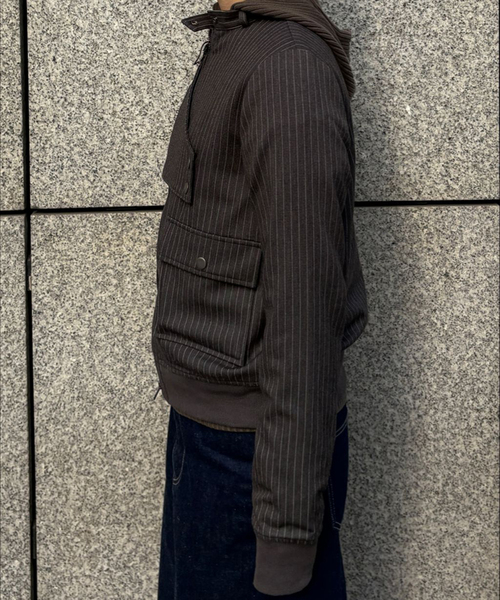 Oriens JOURNAL STANDARD（オリエンス ジャーナルスタンダード）の「ストライプバイカージャケット（その他アウター・レディース・ネイビー/グレー・FREE）」の5枚目の写真