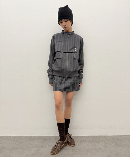 Oriens JOURNAL STANDARD（オリエンス ジャーナルスタンダード）の「ストライプバイカージャケット（その他アウター・レディース・ネイビー/グレー・FREE）」の7枚目の写真