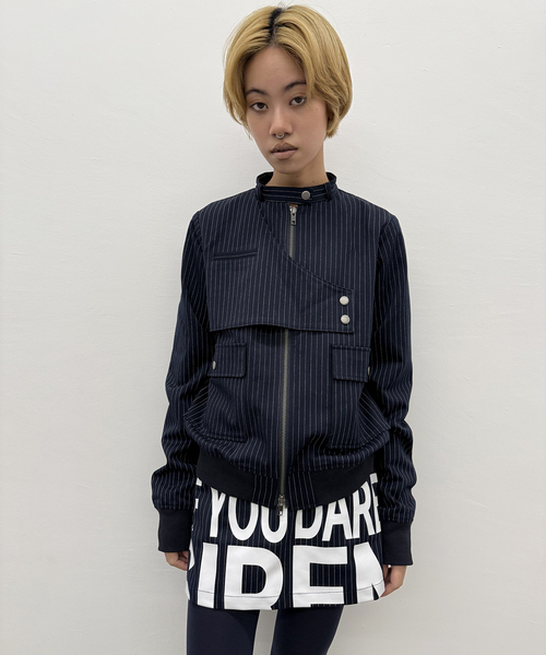 Oriens JOURNAL STANDARD（オリエンス ジャーナルスタンダード）の「ストライプバイカージャケット（その他アウター・レディース・ネイビー/グレー・FREE）」の11枚目の写真