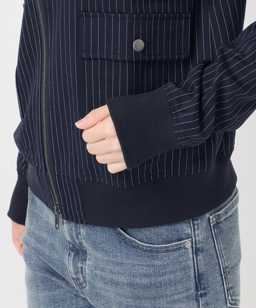 Oriens JOURNAL STANDARD（オリエンス ジャーナルスタンダード）の「ストライプバイカージャケット（その他アウター・レディース・ネイビー/グレー・FREE）」の17枚目の写真