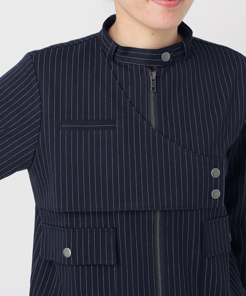 Oriens JOURNAL STANDARD（オリエンス ジャーナルスタンダード）の「ストライプバイカージャケット（その他アウター・レディース・ネイビー/グレー・FREE）」の19枚目の写真