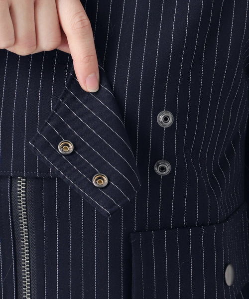 Oriens JOURNAL STANDARD（オリエンス ジャーナルスタンダード）の「ストライプバイカージャケット（その他アウター・レディース・ネイビー/グレー・FREE）」の20枚目の写真