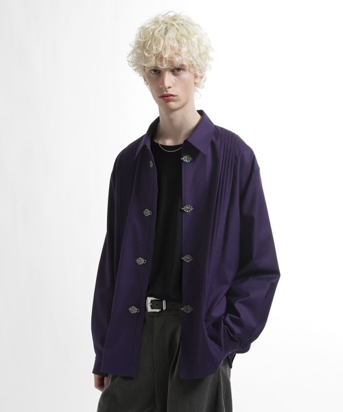 HARE（ハレ）の「YOSEメタルボタンプリーツシャツ(HARE)（シャツ/ブラウス・メンズ・パープル/グレー系その他/ブラック/ホワイト・FREE）」の5枚目の写真