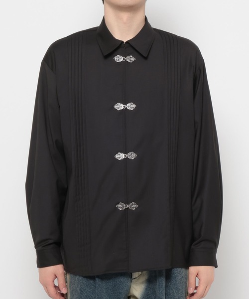 HARE（ハレ）の「YOSEメタルボタンプリーツシャツ(HARE)（シャツ/ブラウス・メンズ・パープル/グレー系その他/ブラック/ホワイト・FREE）」の6枚目の写真