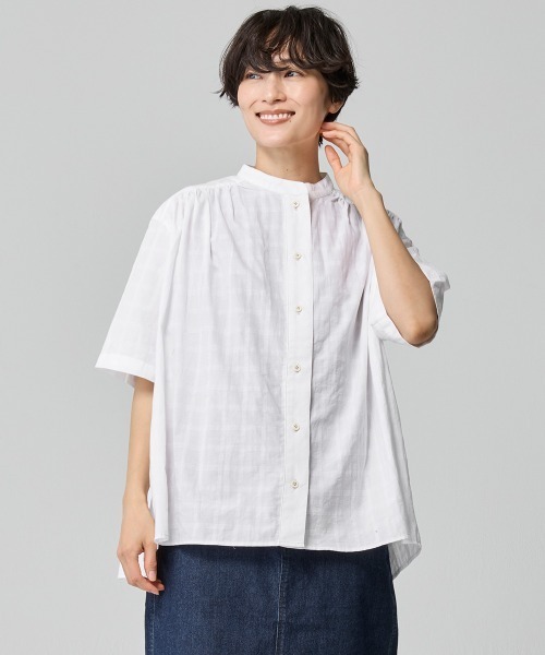 KRIFF MAYER Lady's Collection（クリフメイヤーレディースコレクション）の「ボックスギャザー半袖シャツ（シャツ/ブラウス・レディース・パープル/イエロー/オフホワイト/ブラック・LARGE/MEDIUM）」の5枚目の写真