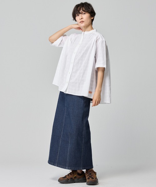 KRIFF MAYER Lady's Collection（クリフメイヤーレディースコレクション）の「ボックスギャザー半袖シャツ（シャツ/ブラウス・レディース・パープル/イエロー/オフホワイト/ブラック・LARGE/MEDIUM）」の6枚目の写真