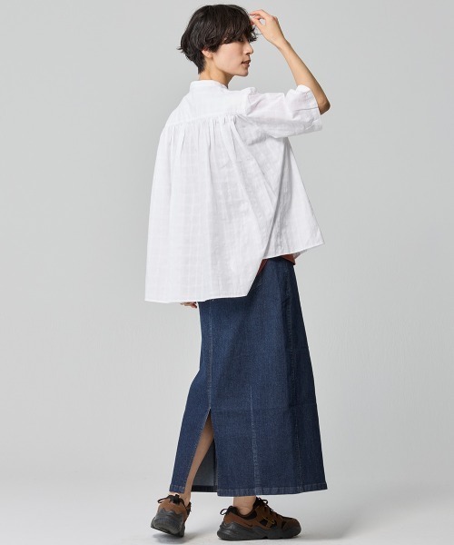 KRIFF MAYER Lady's Collection（クリフメイヤーレディースコレクション）の「ボックスギャザー半袖シャツ（シャツ/ブラウス・レディース・パープル/イエロー/オフホワイト/ブラック・LARGE/MEDIUM）」の8枚目の写真