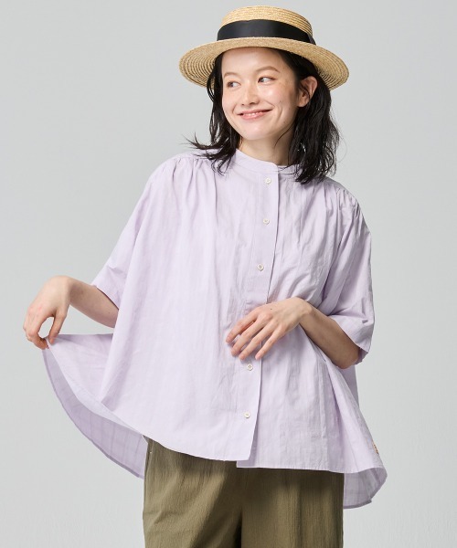 KRIFF MAYER Lady's Collection（クリフメイヤーレディースコレクション）の「ボックスギャザー半袖シャツ（シャツ/ブラウス・レディース・パープル/イエロー/オフホワイト/ブラック・LARGE/MEDIUM）」の10枚目の写真