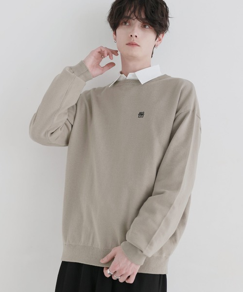 Vネック/クルーネックワンポイントロゴハイゲージコットンミックス