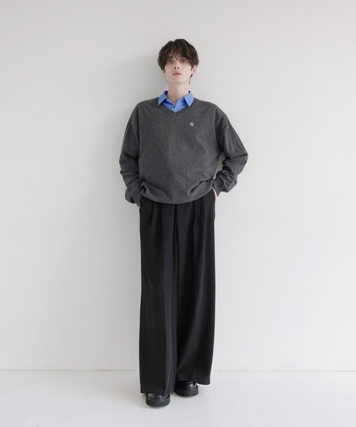 LILL（リル）の「Vネック/クルーネックワンポイントロゴハイゲージコットンミックスニット（ニット/セーター・メンズ・グレー系/ブラック系/ライトグレー/ベージュ/ブラック/ネイビー系・XL/L/M/S）」の7枚目の写真